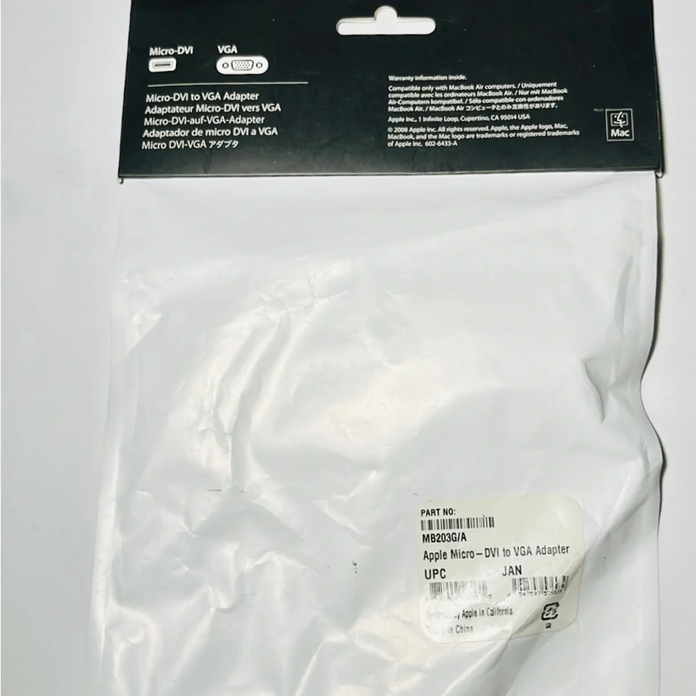 Apple MacBook Air Micro DVI to VGA Adapter New in Bag sealed